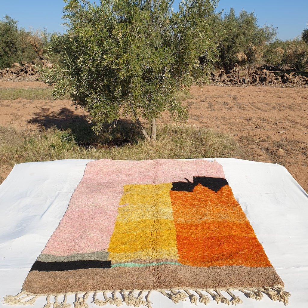 MOROCCAN BOUJAAD RUG | Moroccan Berber Rug | Orange Rug Moroccan Carpet | Authentic Handmade Berber Bedroom Rugs | 9'6x6'5 Ft | 3x2 m - OunizZ