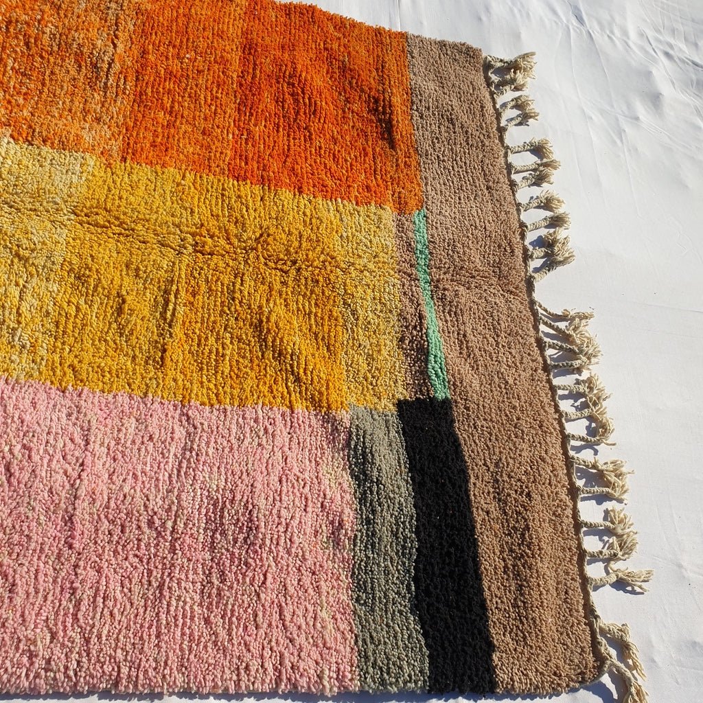MOROCCAN BOUJAAD RUG | Moroccan Berber Rug | Orange Rug Moroccan Carpet | Authentic Handmade Berber Bedroom Rugs | 9'6x6'5 Ft | 3x2 m - OunizZ