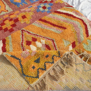 MOROCCAN BOUJAAD RUG | Moroccan Berber Rug | Orange Yellow Red Moroccan Carpet | Authentic Berber Living room Rug | 9'9x6'4 Ft | 3x2 m - OunizZ