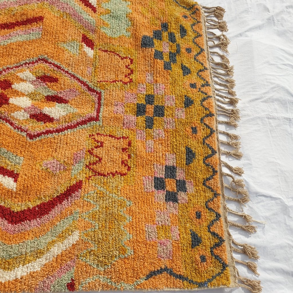 MOROCCAN BOUJAAD RUG | Moroccan Berber Rug | Orange Yellow Red Moroccan Carpet | Authentic Berber Living room Rug | 9'9x6'4 Ft | 3x2 m - OunizZ