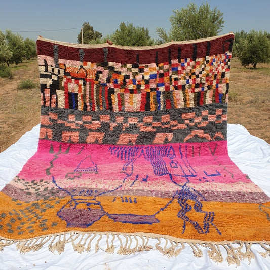 Moroccan rug authentic Boujaad Pink & Orange | 13'3x10 ft | 4x3 m | Moroccan Berber rug | TANNAWT | Colorful handmade - OunizZ
