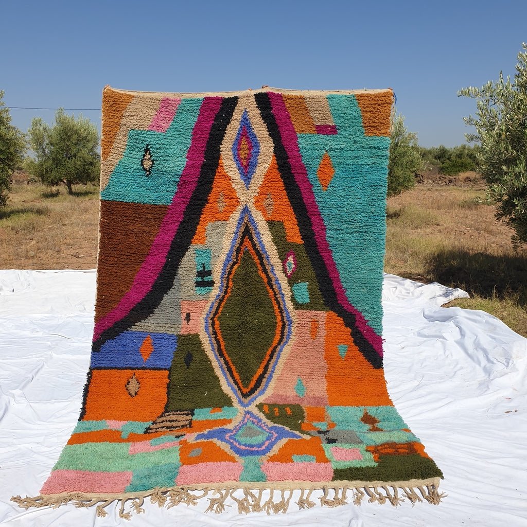 Moroccan Rug Boujaad Colorful Living room carpet | 9'7x6'3 Ft | 296x192 cm | GHAYAN | 100% wool handmade - OunizZ