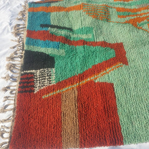 Moroccan Rug Boujaad Green Living room & Bedroom carpet | 9'8x6'8 Ft | 300x207 cm | HAFYAN | 100% wool handmade - OunizZ