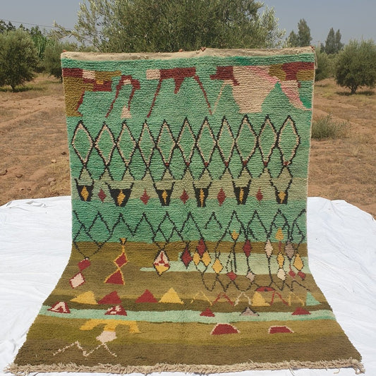 Moroccan Rug Boujaad Green Living room carpet | 10'5x6'7 Ft | 320x204 cm | JAYBA | 100% wool handmade - OunizZ