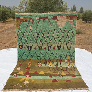 Moroccan Rug Boujaad Green Living room carpet | 10'5x6'7 Ft | 320x204 cm | JAYBA | 100% wool handmade - OunizZ