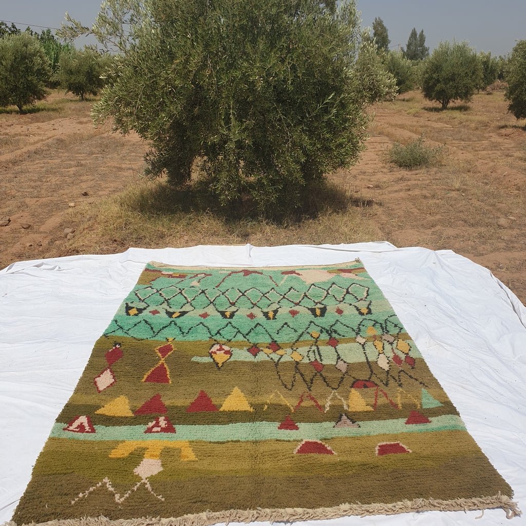 Moroccan Rug Boujaad Green Living room carpet | 10'5x6'7 Ft | 320x204 cm | JAYBA | 100% wool handmade - OunizZ