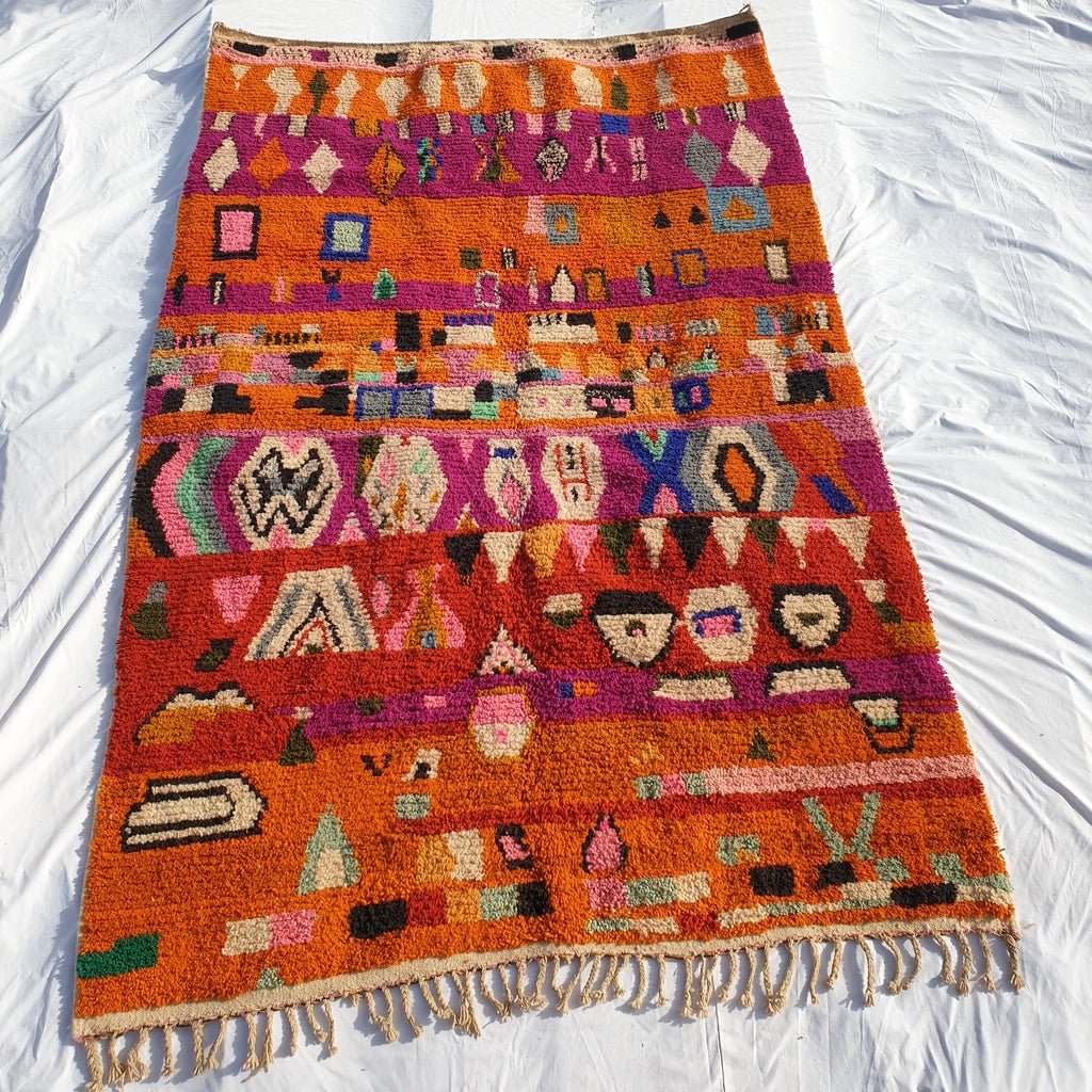 Moroccan Rug Boujaad Orange Living room & Bedroom carpet | 9'8x6'6 Ft | 300x202 cm | MACHBA | 100% wool handmade - OunizZ