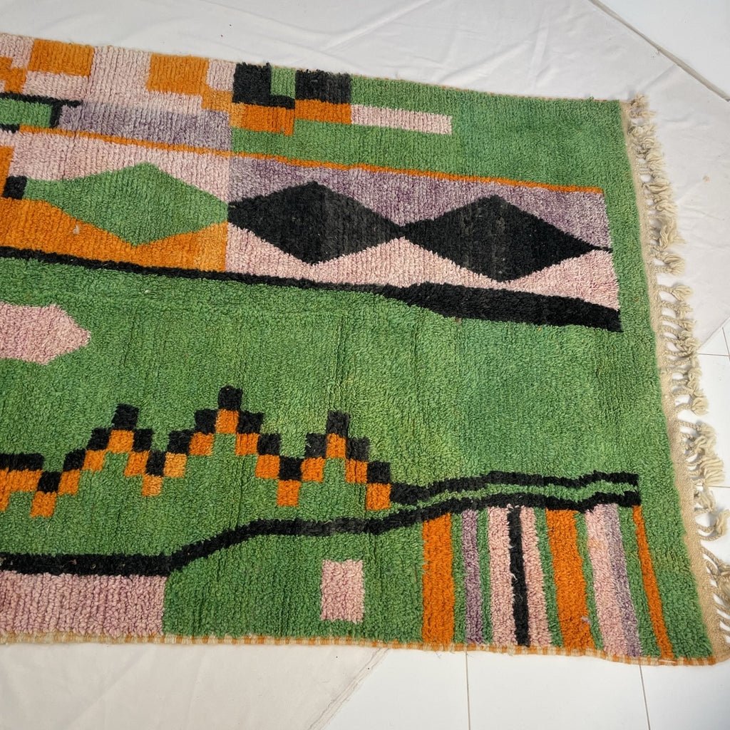 Moroccan Rug Green Boujaad | 9'6x6 Ft | 2,94x1,81 m | RABIA | 100% wool handmade - OunizZ