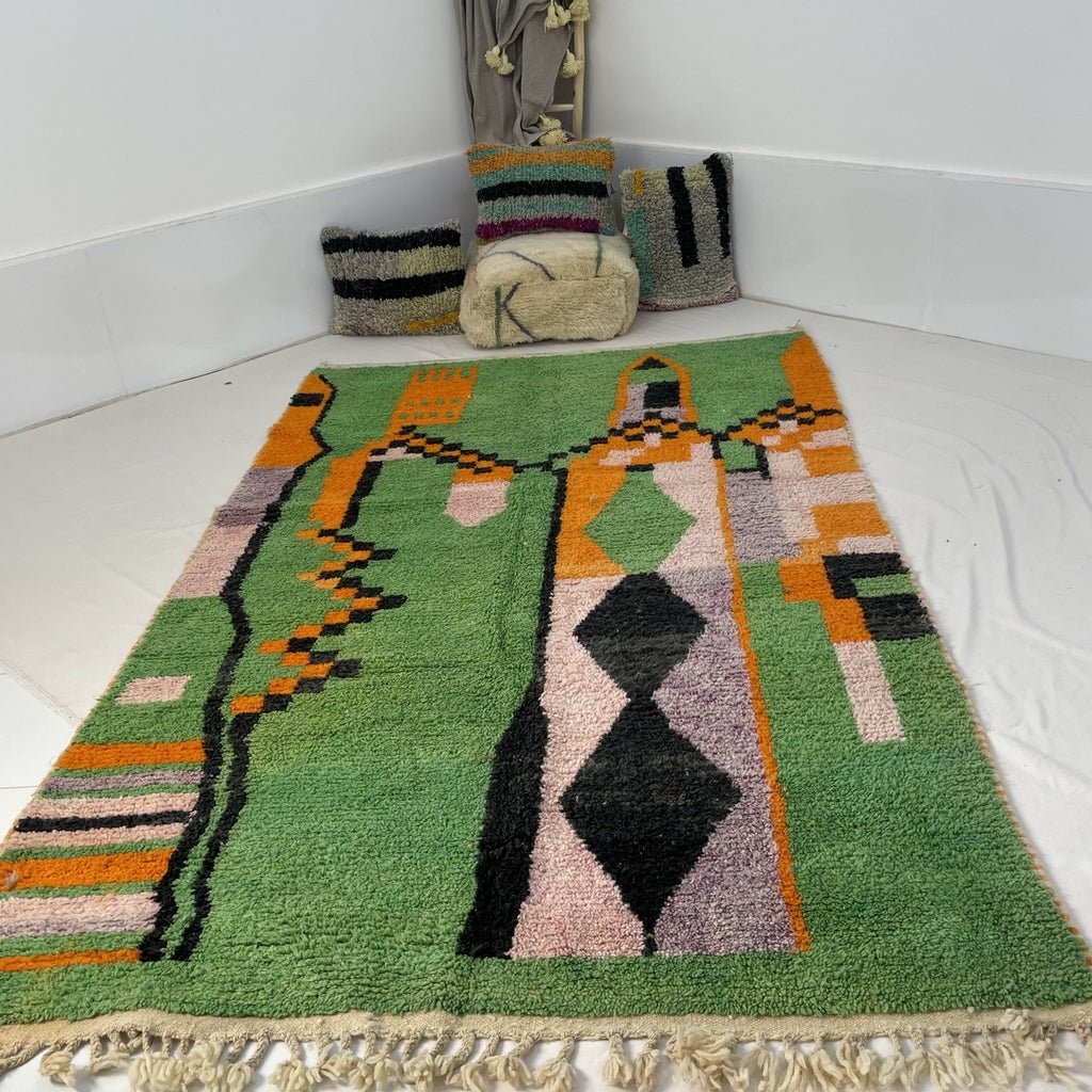 Moroccan Rug Green Boujaad | 9'6x6 Ft | 2,94x1,81 m | RABIA | 100% wool handmade - OunizZ