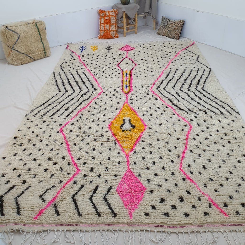 Moroccan Rug Large White Azilal| LAMUSH | 11'5x7'6 Ft | 3,50x2,33 m |100% wool handmade - OunizZ