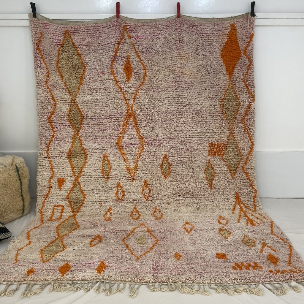 Moroccan Rug Pink & Orange Vintage Style Newly made Boujaad | 10x8 Ft | 3x2,40 m | JALLANA | 100% wool handmade - OunizZ