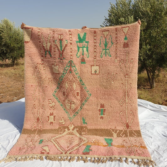 Moroccan Rug Pink Vintage Style Newly made Boujaad | 8'1x6'8" Ft | 2,48x2,07 m | KHORSSA | 100% wool handmade - OunizZ