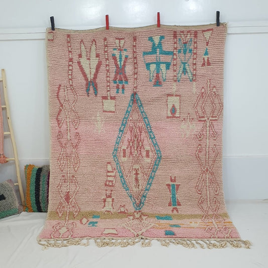Moroccan Rug Pink Vintage Style Newly made Boujaad | 8x6'2" Ft | 2,45x1,90 m | KHORSSA | 100% wool handmade - OunizZ