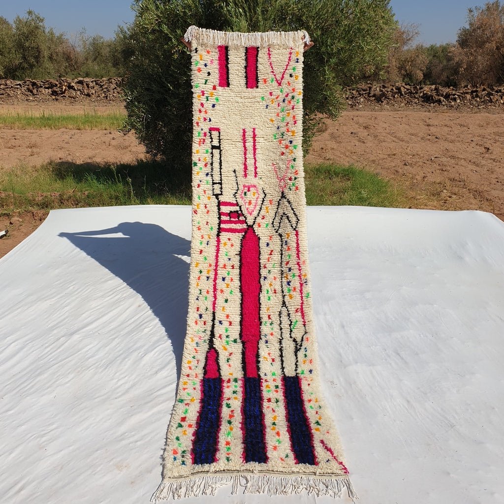 Moroccan Rug white Hallway Runner | Authentic Azilal Wool Berber Runner | Lightweight | 10'17 x 2'49 Ft | 310x76 cm - OunizZ
