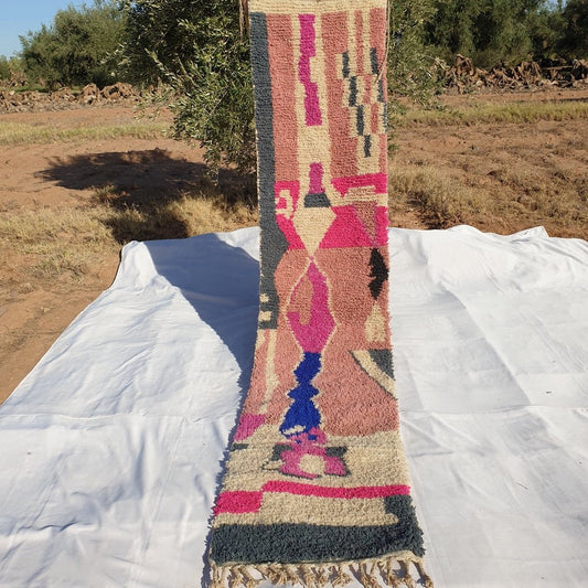 Moroccan Runner Rug | Authentic Boujaad Runner | Colorful Wool Rug | Berber Runner | Hallway Runner | 10'7 x 2'3 Ft | 3,27x71 cm - OunizZ