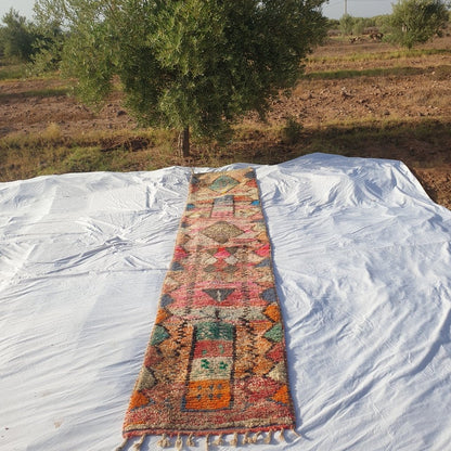 Moroccan Runner Rug | Authentic Boujaad Runner | Colorful Wool Rug | Berber Runner | Lightweight | Hallway Runner | Geometric | 10'1 x 2'3 Ft | 307x70 cm - OunizZ