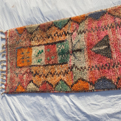 Moroccan Runner Rug | Authentic Boujaad Runner | Colorful Wool Rug | Berber Runner | Lightweight | Hallway Runner | Geometric | 10'1 x 2'3 Ft | 307x70 cm - OunizZ