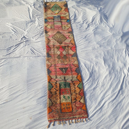 Moroccan Runner Rug | Authentic Boujaad Runner | Colorful Wool Rug | Berber Runner | Lightweight | Hallway Runner | Geometric | 10'1 x 2'3 Ft | 307x70 cm - OunizZ