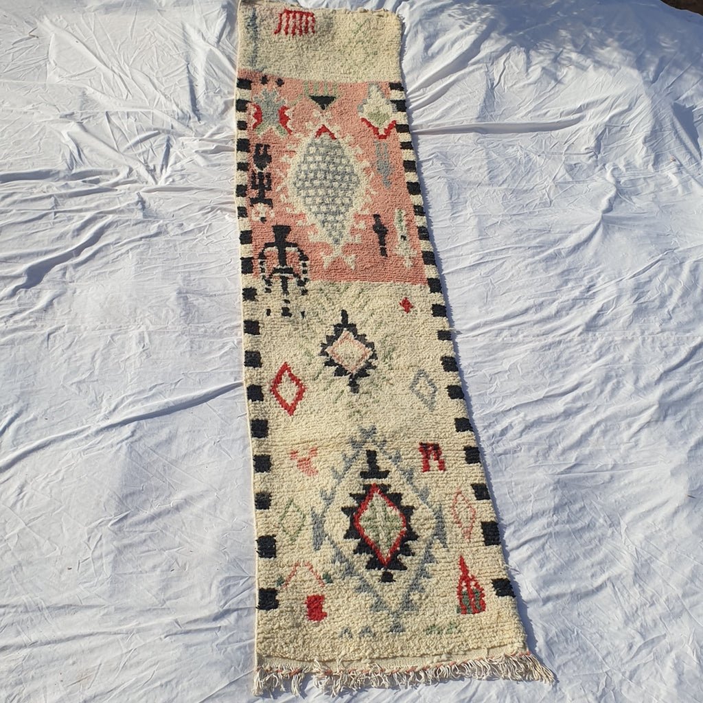 Moroccan Runner Rug | Authentic Boujaad Runner | Colorful Wool Rug | Berber Runner | Lightweight | Hallway Runner | Geometric | 10'1 x 2'4 Ft | 307x73 cm - OunizZ