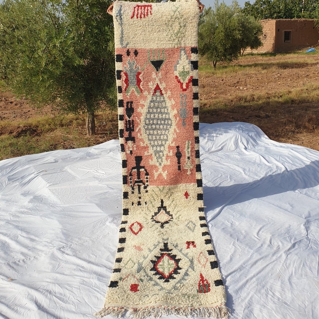 Moroccan Runner Rug | Authentic Boujaad Runner | Colorful Wool Rug | Berber Runner | Lightweight | Hallway Runner | Geometric | 10'1 x 2'4 Ft | 307x73 cm - OunizZ