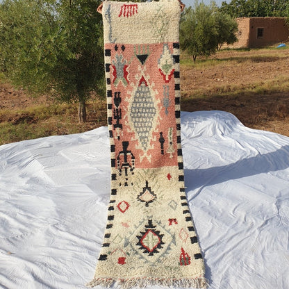Moroccan Runner Rug | Authentic Boujaad Runner | Colorful Wool Rug | Berber Runner | Lightweight | Hallway Runner | Geometric | 10'1 x 2'4 Ft | 307x73 cm - OunizZ