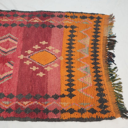 Moroccan VINTAGE Orange & Red Rug | 7'9x3'6 Ft | 2,41x1,09 m | GHARBANA | 100% wool handmade - OunizZ