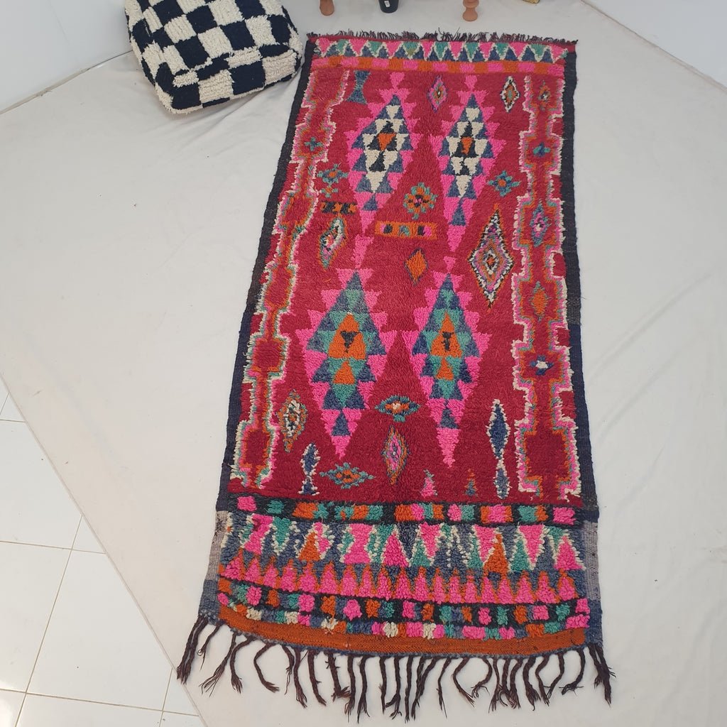 Moroccan VINTAGE Red Rug | 8'7x4' Ft | 2,66x1,23 m | BSSIRA | 100% wool handmade - OunizZ