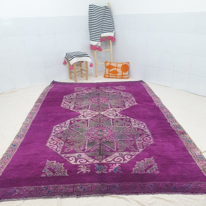 Moroccan VINTAGE Rug Purple | 10x7 Ft | 3,15x2,12 m | RAJWA | 100% wool handmade - OunizZ