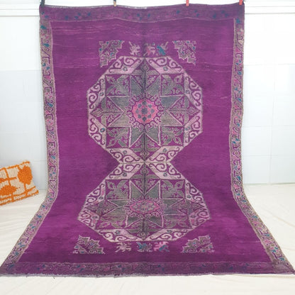 Moroccan VINTAGE Rug Purple | 10x7 Ft | 3,15x2,12 m | RAJWA | 100% wool handmade - OunizZ