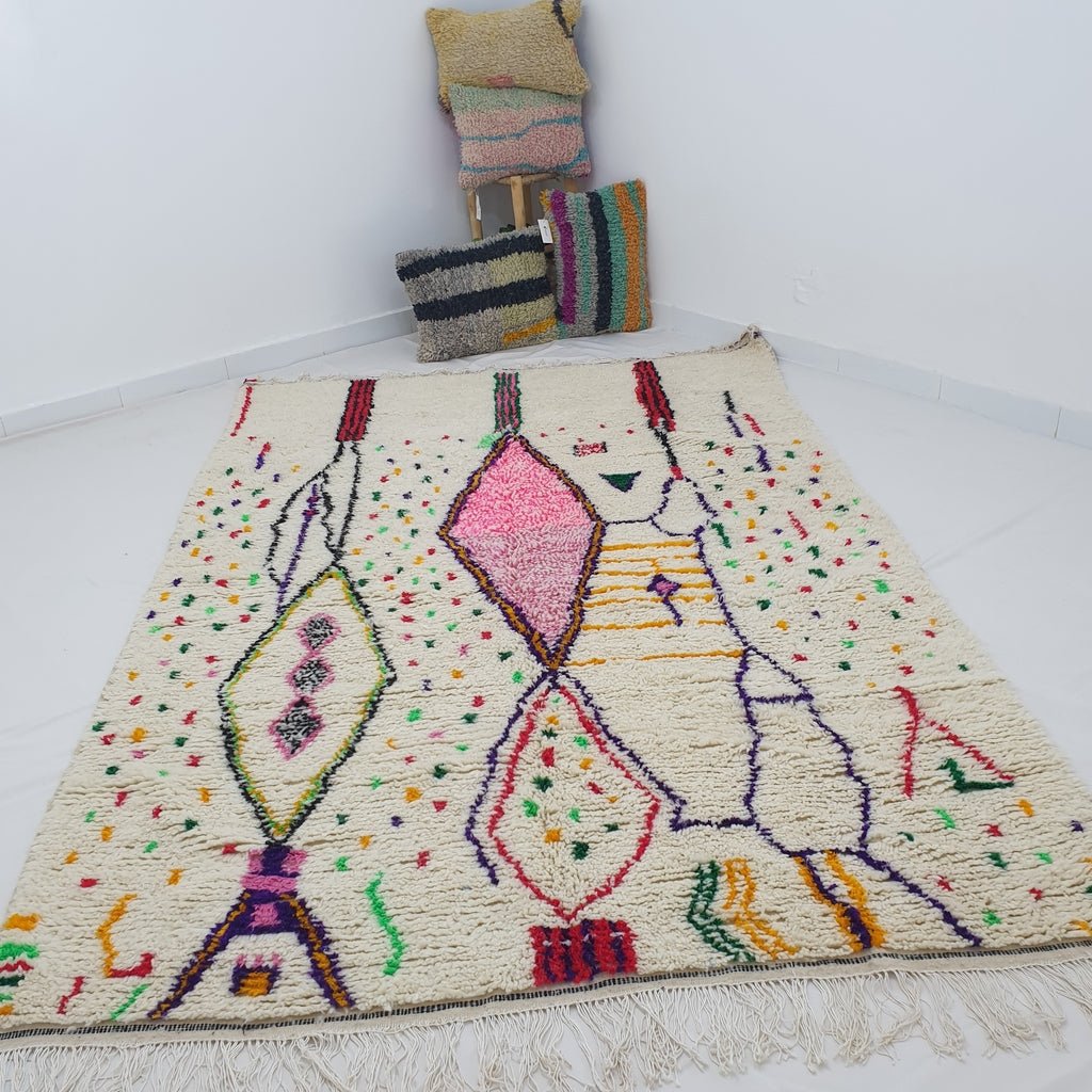 Moroccan White Azilal Rug | AMLAS | 9'8x6'2 Ft | 3x1,9 m |100% wool handmade - OunizZ