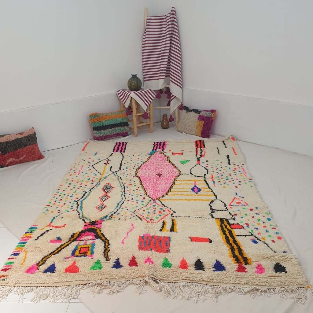 Moroccan White Azilal Rug | KLAMA | 9'2x6'3 Ft | 2,80x1,92 m | 100% wool handmade - OunizZ