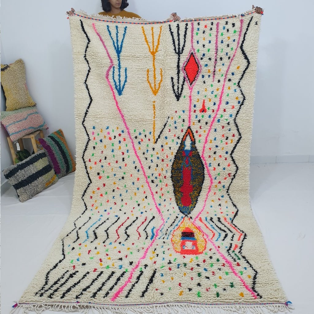 Moroccan White Azilal Rug | LIDY | 10'2x5'8 Ft | 3,10x1,77 m | 100% wool handmade - OunizZ