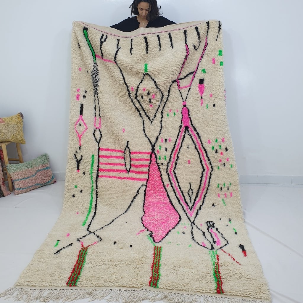 Moroccan White Azilal Rug | SALWI | 10'2x6 Ft | 3,10x1,82 m |100% wool handmade - OunizZ