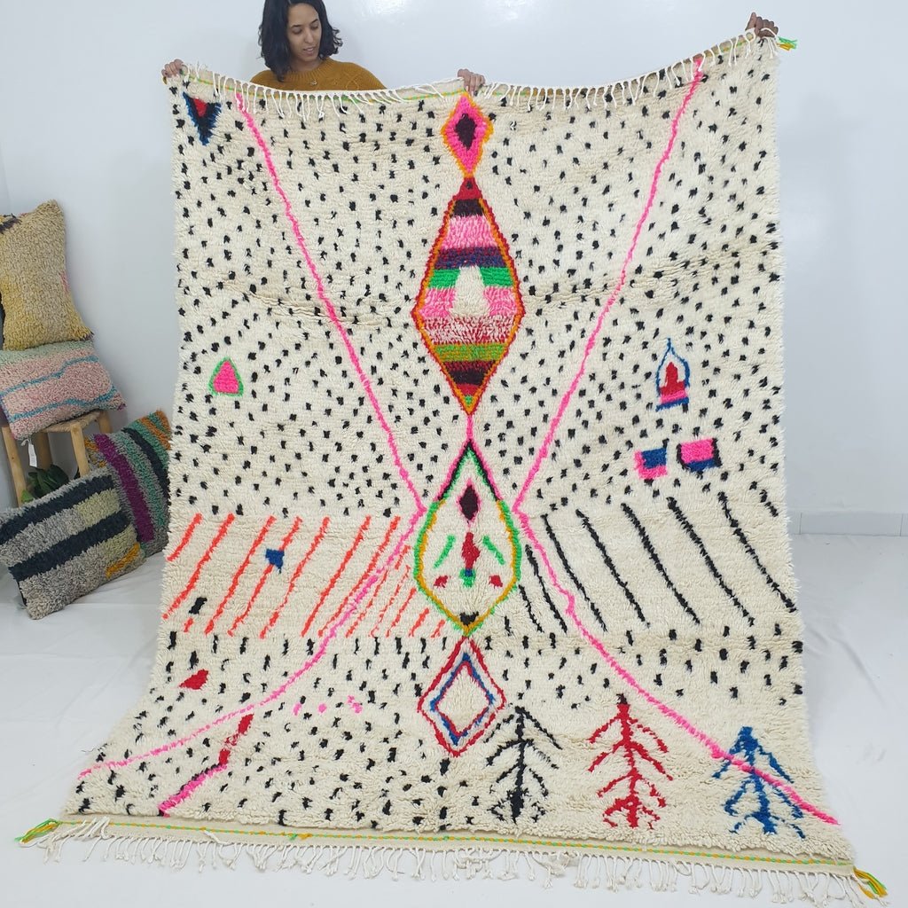 Moroccan White Azilal Rug | SHLIH | 8'8x6'5 Ft | 2,68x1,97 m | 100% wool handmade - OunizZ