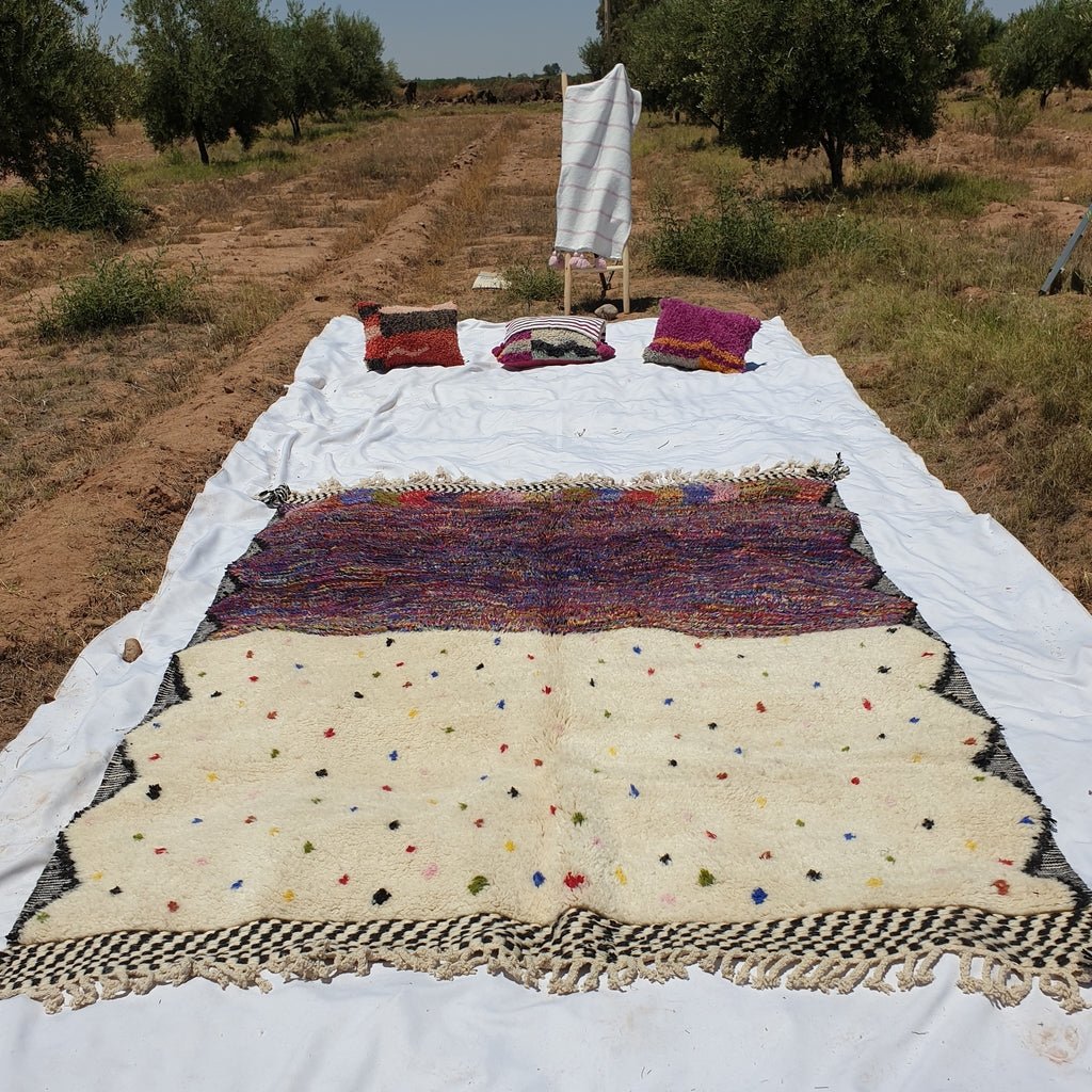 Moroccan White Beni Rug | SIAZYA | 9'4 x 7' Ft | 2.86x2,13 m | 100% wool handmade - OunizZ