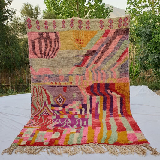 Nikcha - MOROCCAN BOUJAAD RUG | Berber Colorful Area Rug for living room Handmade Authentic Wool | 9'4x6'5 Ft | 285x198 cm - OunizZ