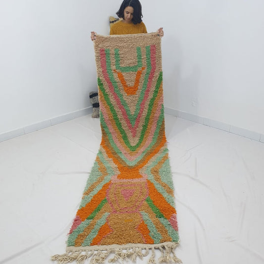 NIMOM Runner | 9'9x2'8 Ft | 3x0,85 m | Moroccan Colorful Rug | 100% wool handmade - OunizZ