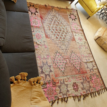 NOWARA | 8'2x6'2 Ft | 2,50x1,90 m | Moroccan VINTAGE Colorful Rug | 100% wool handmade - OunizZ