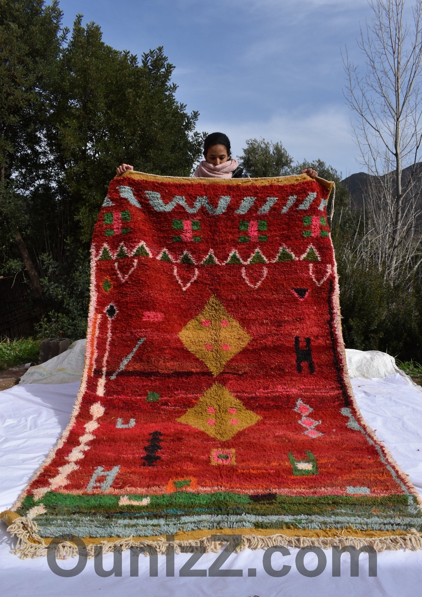 OUMA | 8'79x5'18 Ft | 268x158 cm | Moroccan Red Rug | 100% wool handmade - OunizZ
