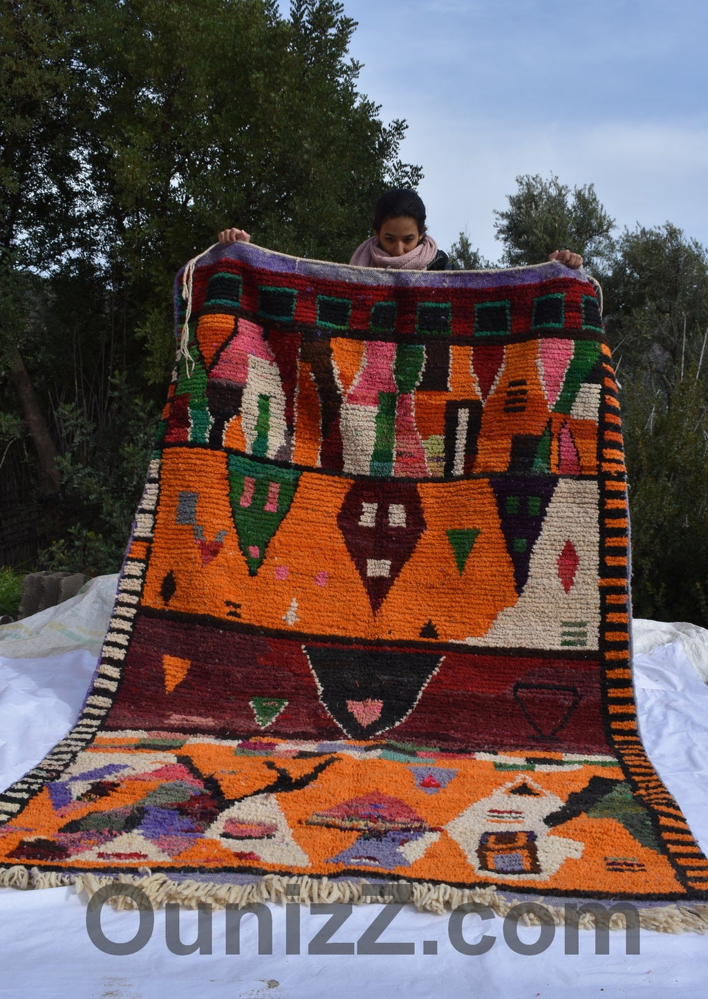 OUMASS | 8'89x5'31 Ft | 271x162 cm | Moroccan Orange Rug | 100% wool handmade - OunizZ