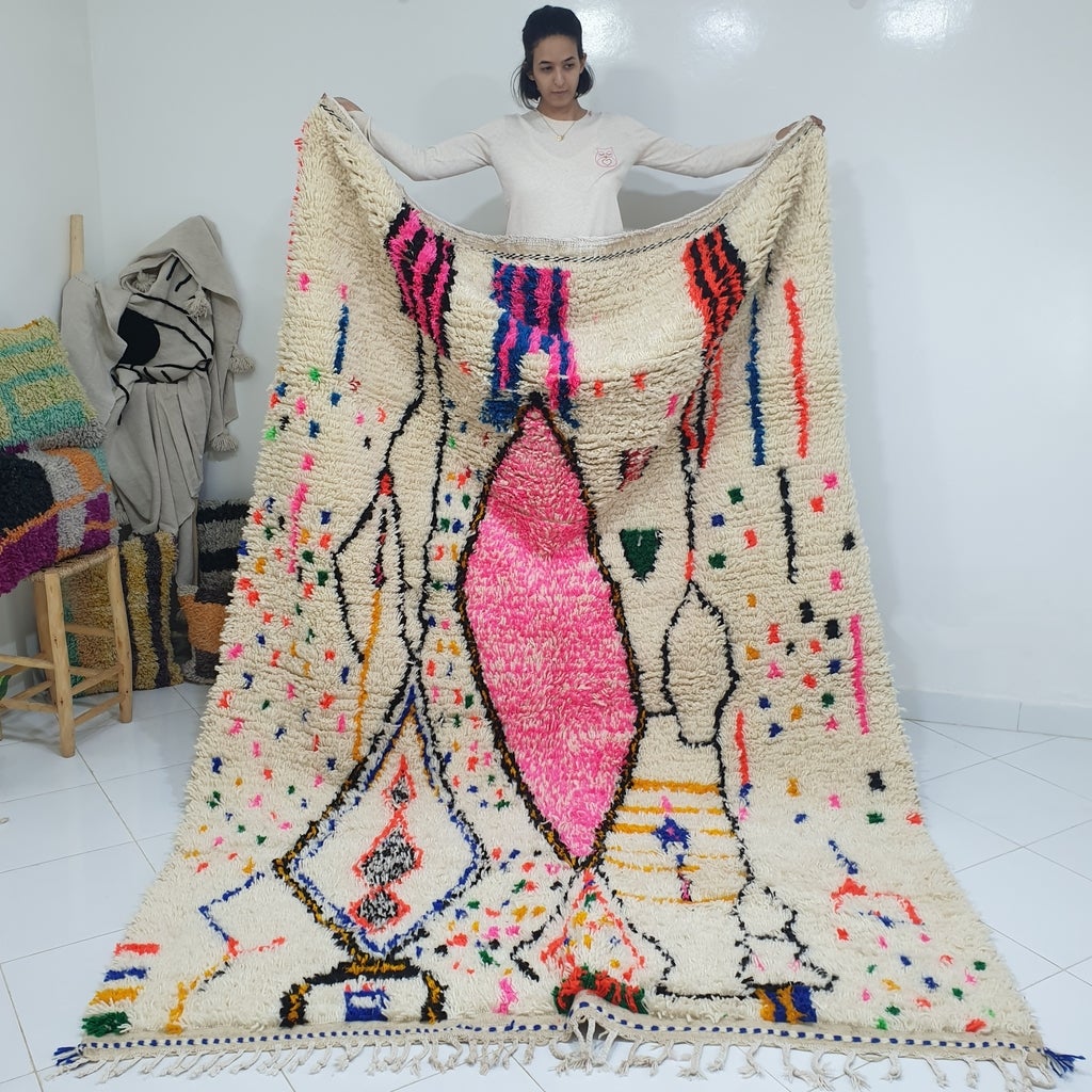 RAJNO | 9'7x6'6 Ft | 3x2 m | Moroccan White Rug | 100% wool handmade - OunizZ