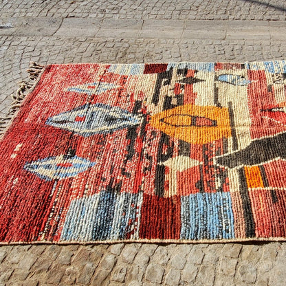 RANA | Boujaad VINTAGE Rug | 100% wool handmade in Morocco - OunizZ