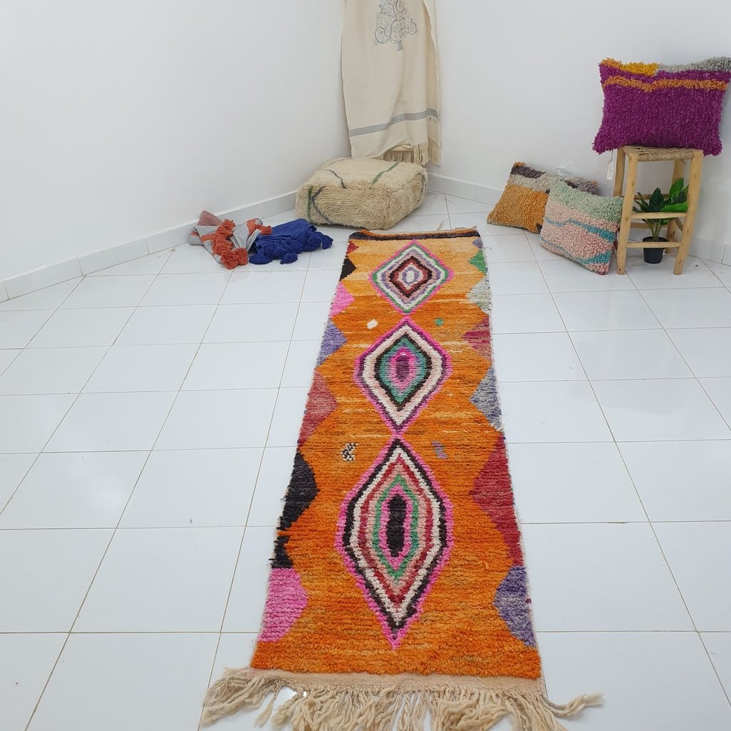 RAWA Runner | 10x2'4 Ft | 3x0,73 m | Moroccan Colorful Rug | 100% wool handmade - OunizZ