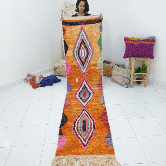 RAWA Runner | 10x2'4 Ft | 3x0,73 m | Moroccan Colorful Rug | 100% wool handmade - OunizZ