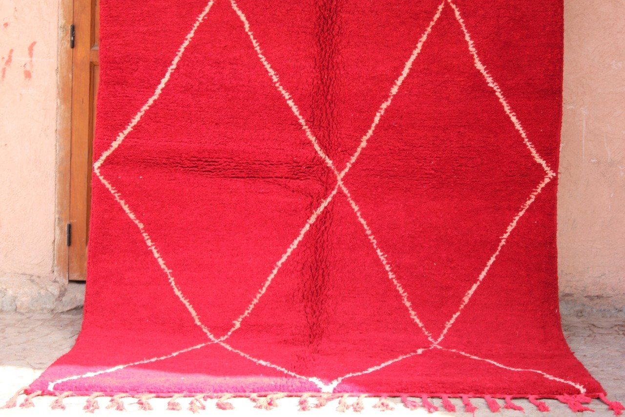 ROMANA | BENI OUARAIN Red Rug | 100% wool handmade in Morocco - OunizZ