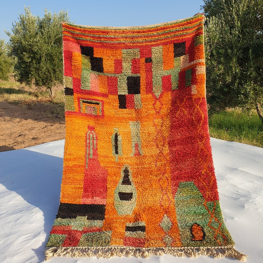 Sadaina - Moroccan Rug Boujad | Colorful Authentic Berber Handmade Bedroom Rug | 8'10x5'10 Ft | 2,48x1,55 m - OunizZ