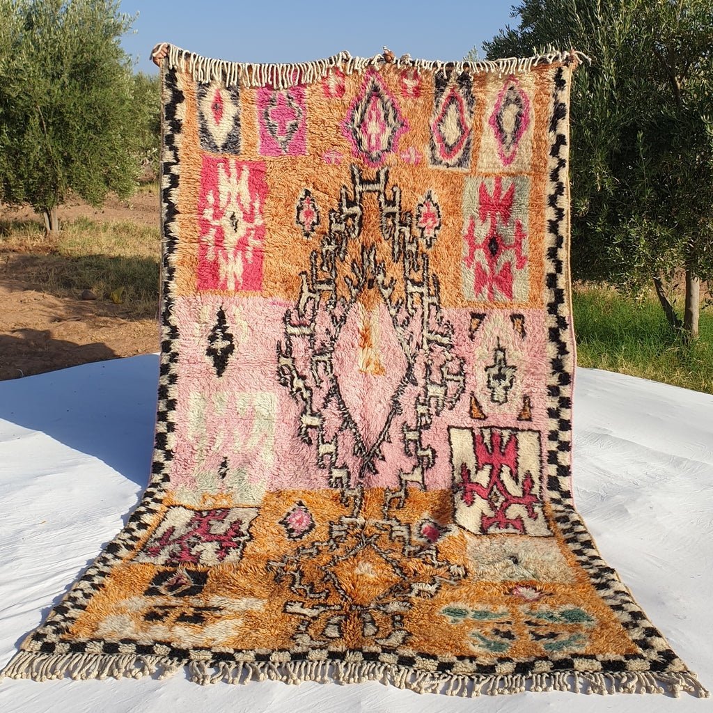 Sarhana - Moroccan Shag Rug Soft & Thick Pink Orange Beni Ourain | High Pile Area Berber Rug | 11'2x6'3 Ft | 3,4x2 m - OunizZ