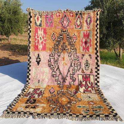 Sarhana - Moroccan Shag Rug Soft & Thick Pink Orange Beni Ourain | High Pile Area Berber Rug | 11'2x6'3 Ft | 3,4x2 m - OunizZ