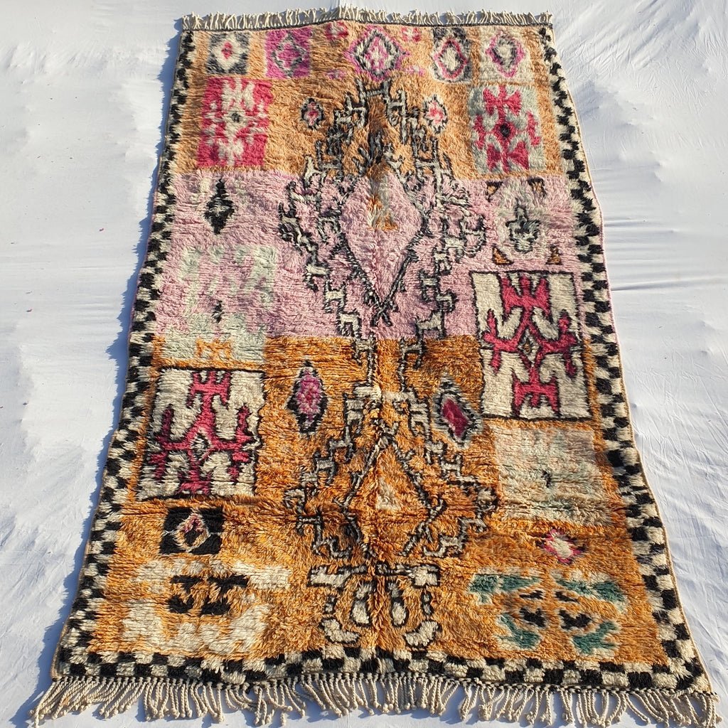 Sarhana - Moroccan Shag Rug Soft & Thick Pink Orange Beni Ourain | High Pile Area Berber Rug | 11'2x6'3 Ft | 3,4x2 m - OunizZ