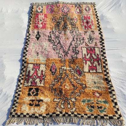 Sarhana - Moroccan Shag Rug Soft & Thick Pink Orange Beni Ourain | High Pile Area Berber Rug | 11'2x6'3 Ft | 3,4x2 m - OunizZ